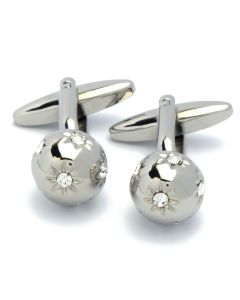 KS-1127 Manchetknopen - Zilverkleurige Bal met Witte Stenen 1.jpg