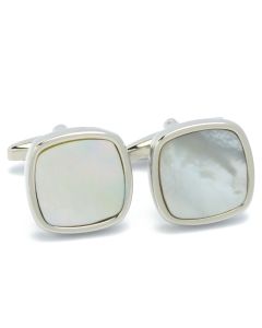 KS-1129 Manchetknopen - Vierkant Zilver met Wit Parelmoer 1.jpg