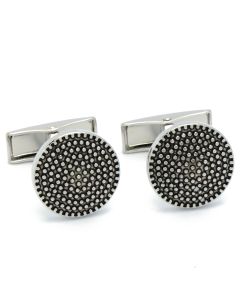 KS-1131 Manchetknopen -  Rond met Kleine Bolletjes Zilverkleurig 1.jpg