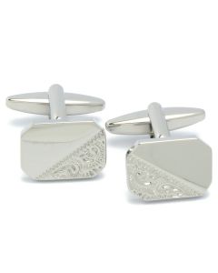 KS-1132 Manchetknopen - Achthoekig Half Gegraveerd Zilverkleurig 1.jpg