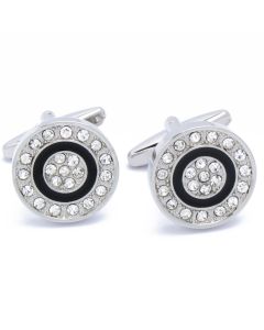 KZ-1021 Manchetknopen - Rond Kleine Steentjes Zwart en Zilver 1.jpg