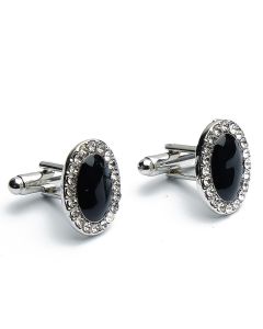 KZ-1024 Manchetknopen - Ovaal Zwart Emaille met Stenen 1.jpg
