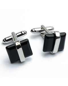 KZ-1025 Manchetknopen - Zwarte Steen met Zilver 1.jpg