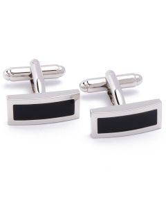 KZ-1033 Manchetknopen - Effen Zwart Rechthoekig Zilveren Rand 1.jpg