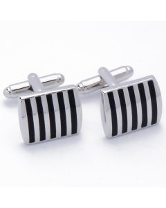 KZ-1034 Manchetknopen - Zwart en Zilveren Lijnen Vierkant 1.jpg
