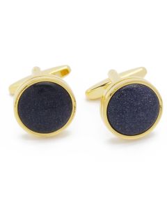 KZ-1037 Manchetknopen - Goud Rond met Zwart Zandsteen 1.jpg