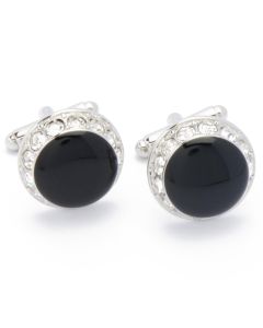 KZ-1040 Manchetknopen - Zwart Rond met Rondom Stenen 1.jpg