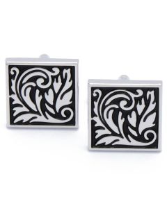 KZ-1044 Manchetknopen - Vierkant met Zwart en Zilver Patroon 1.jpg