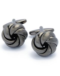 KZ-1046 Manchetknopen - Ronde Knoop Bloem Donker Metaal Zwart 1.jpg