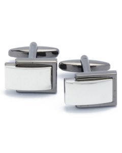 KZ-1048 Manchetknopen - Rechthoek Donker Metaal Zwart en Zilver 1.jpg