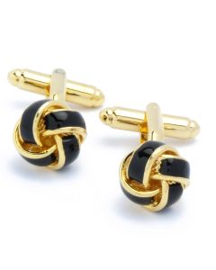 KZ-1051 Manchetknopen - Knoop Goud met Zwarte Banen 1.jpg