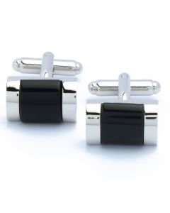 KZ-1053 Manchetknopen - Rechthoek Bol met Zilver en Zwarte Steen 1.jpg