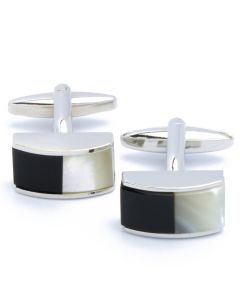 KZ-1070 Manchetknopen - Rechthoek Zwart en Witte Steen 1.jpg