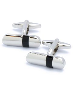 KZ-1072 Manchetknopen - Zilver Lang Ovaal met Zwart Onyx 1.jpg