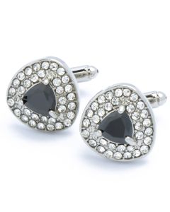 KZ-1073 Manchetknopen - Driehoekig met Witte Steentjes en Zwarte Steen 1.jpg