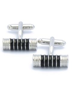 KZ-1074 Manchetknopen - Cilinder met Zwarte Emaille Ringen 1.jpg