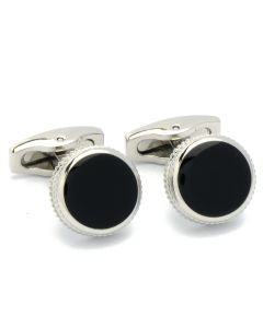 KZ-1075 Manchetknopen - Rond met Gekartelde Rand Zwart Emaille 1.jpg