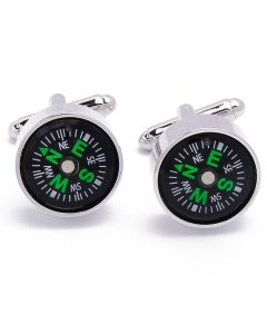 N-1016 Manchetknopen - Kompas Echt Werkend Zilver met Groen 1.jpg