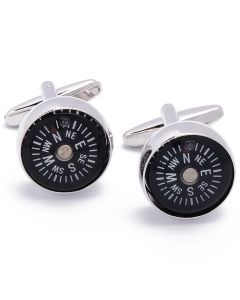 N-1017 Manchetknopen - Kompas Echt Werkend Zilver met Wit 1.jpg