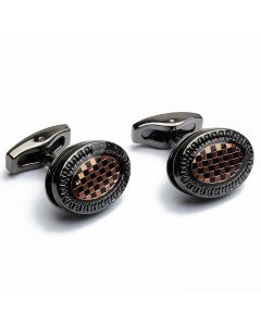 N-1068 Manchetknopen - Geruit Dambord Ovaal Bruin 1.jpg