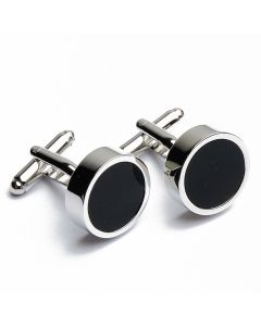 N-1069 Manchetknopen - Zwart Onyx Rond Metaal 1.jpg