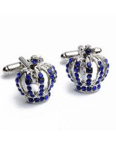 N-1086 Manchetknopen - Kroon Queen Zilver Blauw Diamantjes 1.jpg