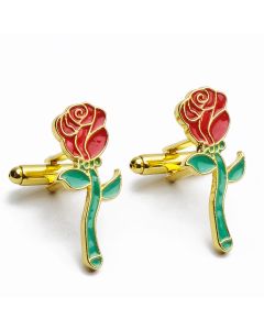 N-1104 Manchetknopen - Roos Bloemen Rood met Groen Goud 1.jpg