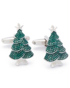 N-1122 Manchetknopen - Kerstboom Boom Groen met Zilver 1.jpg