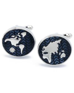 N-1526 Manchetknopen - Wereldbol Blauw Zwart Wereldkaart 1.jpg