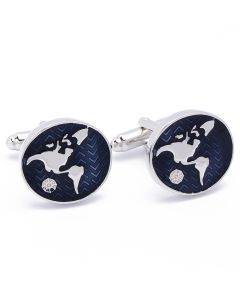 N-1549 Manchetknopen - Wereldbol Blauw Zwart Amerikaans Continent 1.jpg