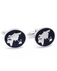 N-1550 Manchetknopen - Wereldbol Blauw Zwart Continent Afrika Eurasia 1.jpg