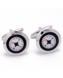 N-1674 Manchetknopen - Kompas Echt Werkend Zilver met Zwarte Rand 1.jpg