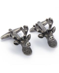 N-1799 Manchetknopen - Hert Gewei Donker Metaal Zwart 1.jpg