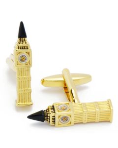 N-1825 Manchetknopen - Big Ben Gebouw Toren Goudkleurig 1.jpg