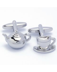 N-1830 Manchetknopen - Theepot en Theekopje Zilverkleurig 1.jpg