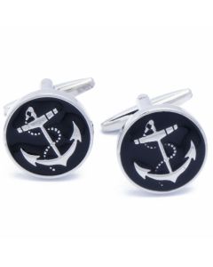 N-1873 Manchetknopen - Anker Zilver met Zwart Emaille Rond 1.jpg