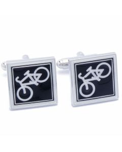 N-1874 Manchetknopen - Fiets Zilver met Zwart Emaille Vierkant 1.jpg