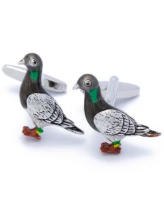 N-2075 Manchetknopen - Duif Vogel Gedetailleerd Groen met Zilver 1.jpg