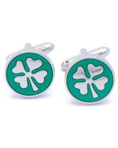 N-2115 Manchetknopen - Klavertje Vier Groen en Zilver Rond 1.jpg