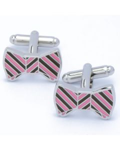 N-2131 Manchetknopen - Strikje Bowtie Roze met Zwart 1.jpg