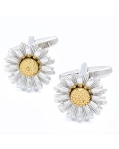 N-2162 Manchetknopen - Zonnebloem Geel en Zilver 1.jpg