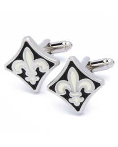 N-2190 Manchetknopen - Franse Lelie Zwart en Wit Ruitvormig 1.jpg