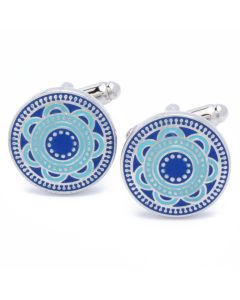 N-2201 Manchetknopen - Bloem Patroon Blauwtinten Rond 1.jpg