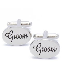 N-2221 Manchetknopen - Groom Tekst Zilver Ovaal 1.jpg