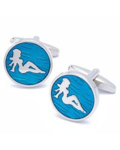 N-2284 Manchetknopen - Blauw met Wit Silhouet van een Vrouw 1.jpg