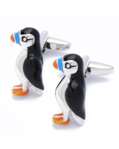 N-2334 Manchetknopen - Papegaaiduiker Puffin Zwart en Zilver 1.jpg