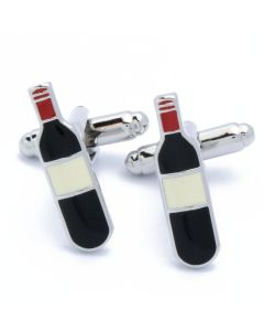 N-2387 Manchetknopen - Wijnflessen Zilver Zwart en Rood 1.jpg