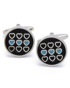 N-2461 Manchetknopen - Rond Zwart en Blauw met Kleine Hartjes 1.jpg