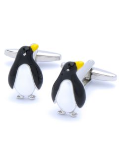 N-2465 Manchetknopen - Penguin Zwart Wit Geel 1.jpg