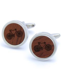 N-2561 Manchetknopen - Zilver Rond met Hout en Gefreesde Fiets 1.jpg